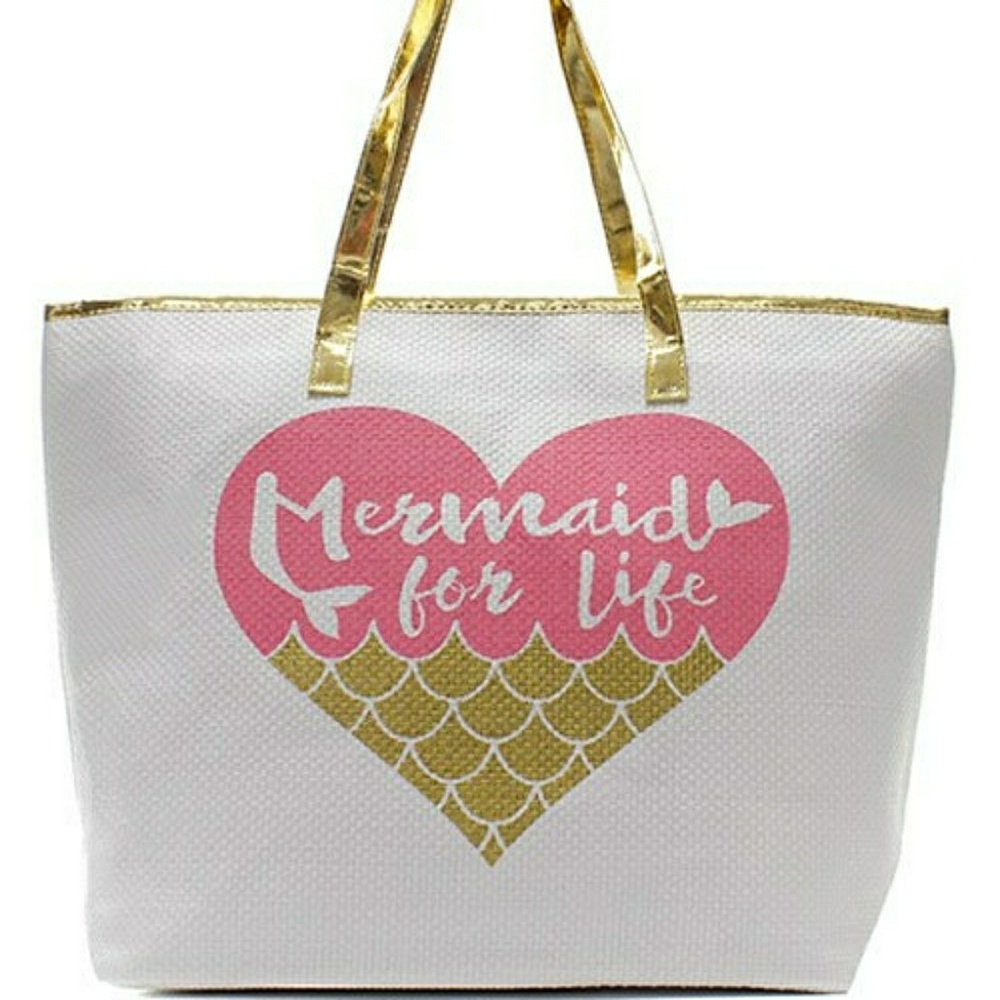 PINK CANVAS "MERMAID FOR LIFE" TOTE BAG